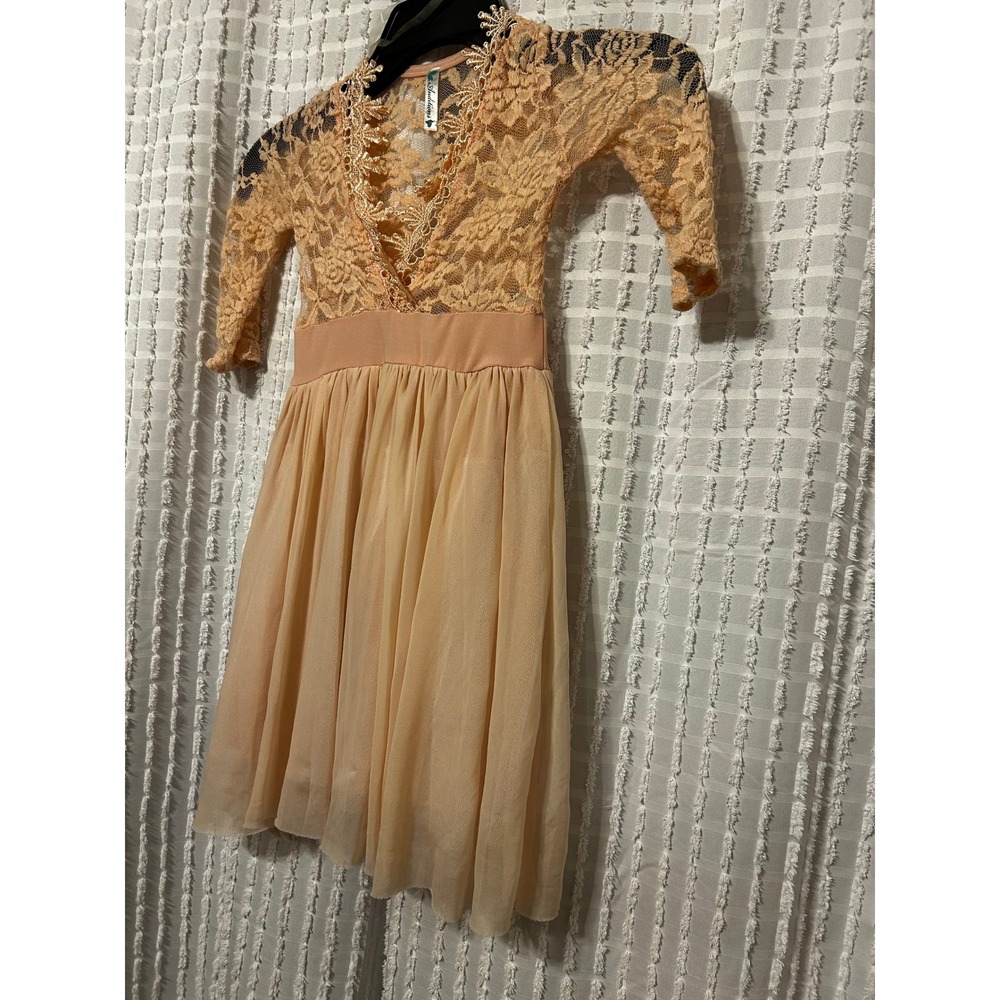 Auditions Kids Peach Lace Mesh Dance Performance Dress AD6678K Small